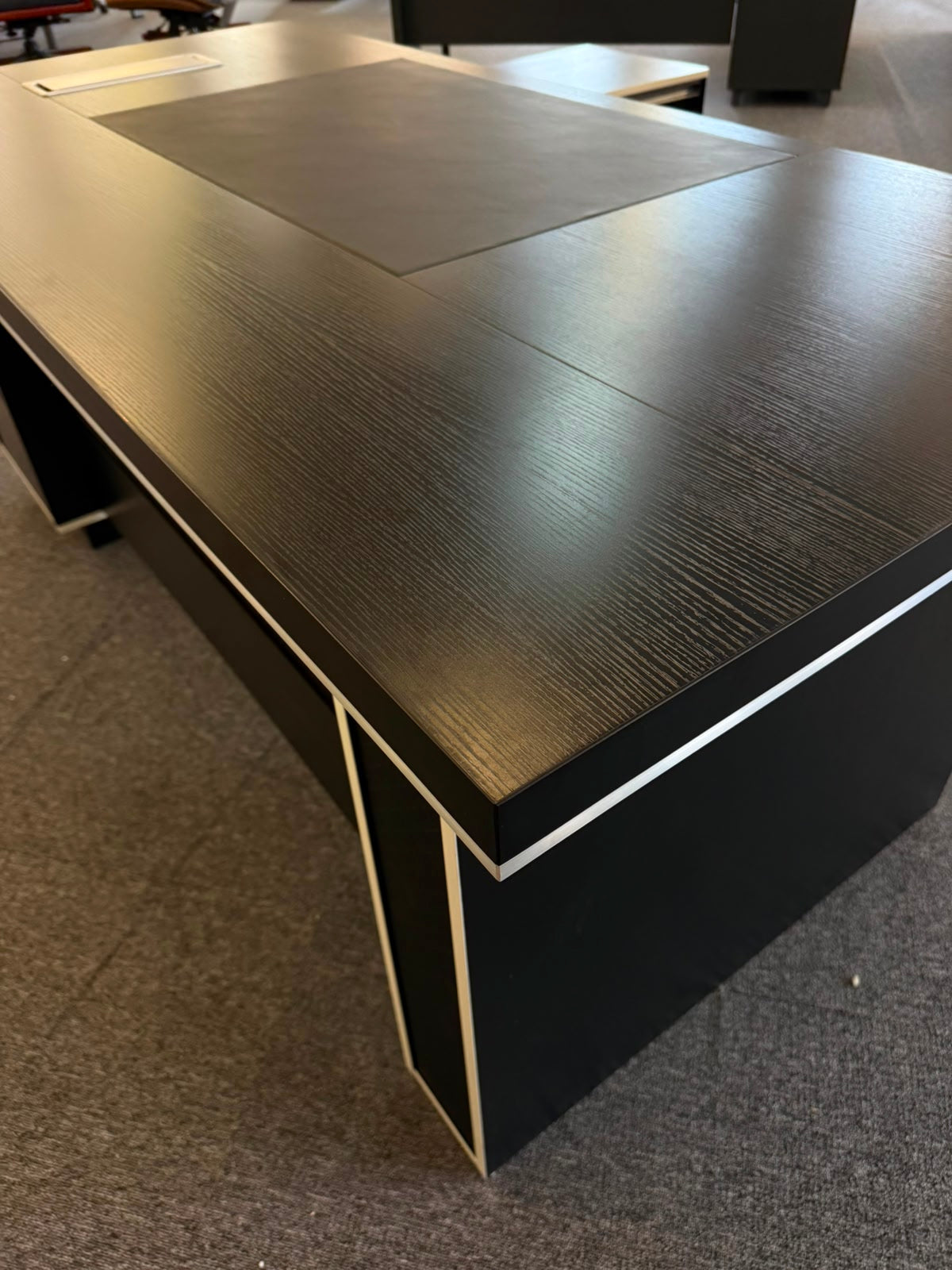 EX SHOWROOM - Modern Black Ash Corner Executive Right Hand Corner Office Desk with Integrated Leather Writing Pad - 1800mm - XA-34601