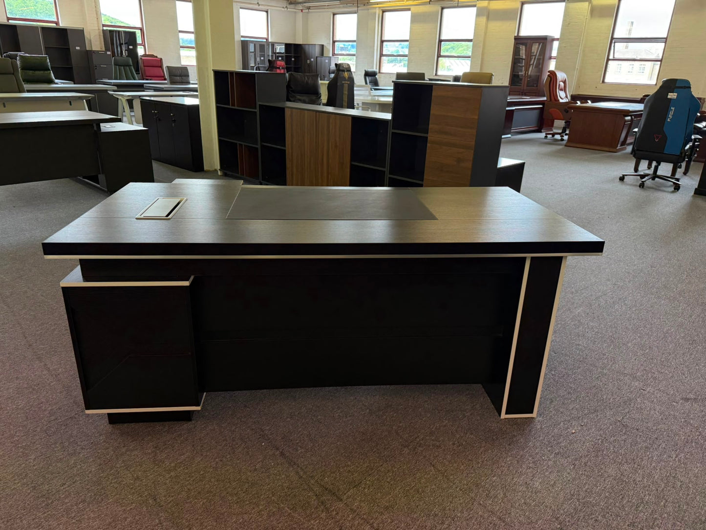 EX SHOWROOM - Modern Black Ash Corner Executive Right Hand Corner Office Desk with Integrated Leather Writing Pad - 1800mm - XA-34601
