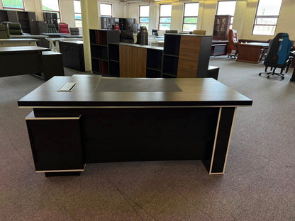 EX SHOWROOM - Modern Black Ash Corner Executive Right Hand Corner Office Desk with Integrated Leather Writing Pad - 1800mm - XA-34601