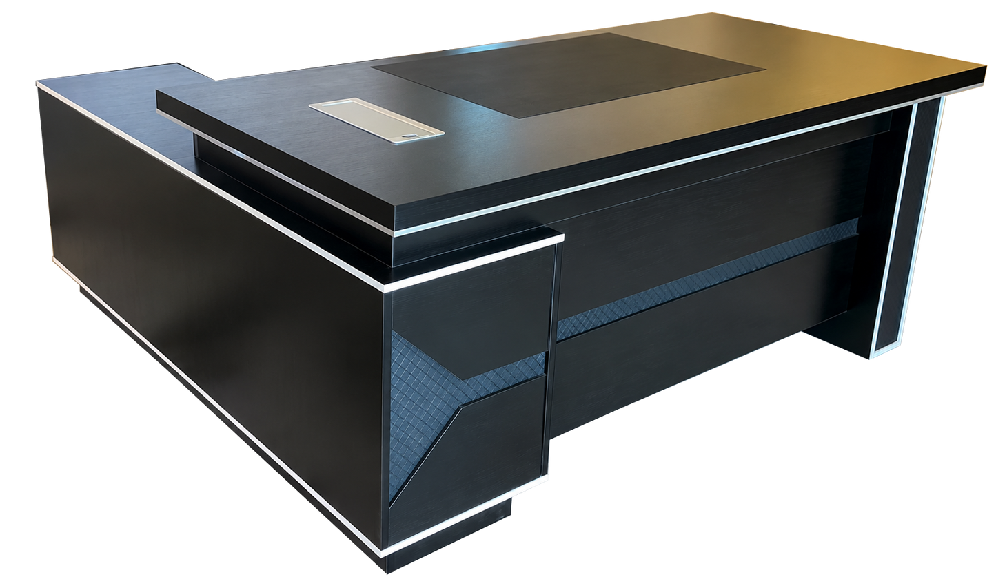 EX SHOWROOM - Modern Black Ash Corner Executive Right Hand Corner Office Desk with Integrated Leather Writing Pad - 1800mm - XA-34601