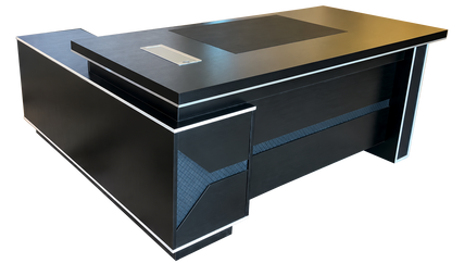 EX SHOWROOM - Modern Black Ash Corner Executive Right Hand Corner Office Desk with Integrated Leather Writing Pad - 1800mm - XA-34601