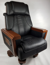 Extra Large Executive Genuine Black Leather Boss Chair with Wooden Arms - FK-2A