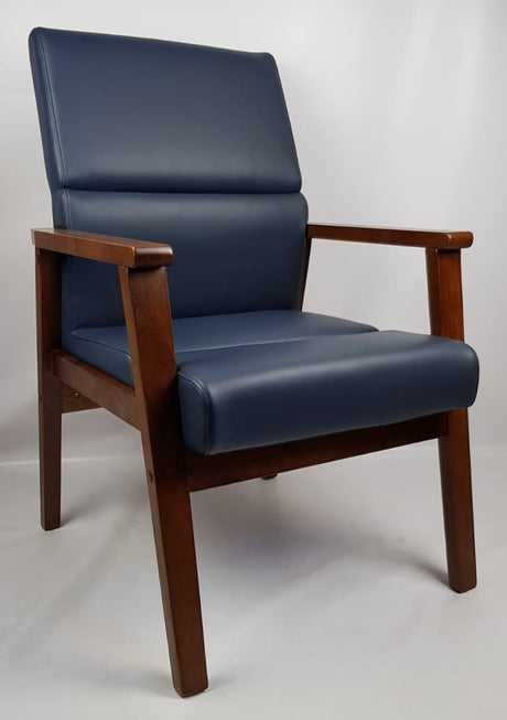 Blue Leather Solid Wood Frame Executive Visitor Chair - HB-1819C