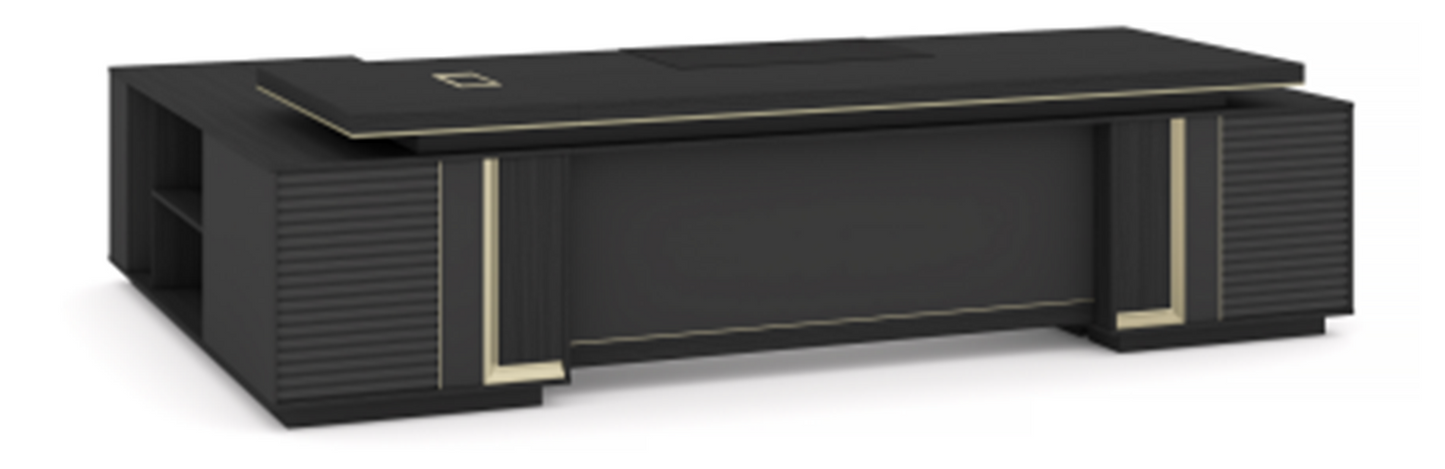 Extra Large Modern Grey Oak Corner Executive Office Desk with Built in Storage - 3200mm - BWJ-HD0132