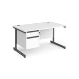 Contract Cantilever Leg Straight Office Desk with Two Drawer Storage