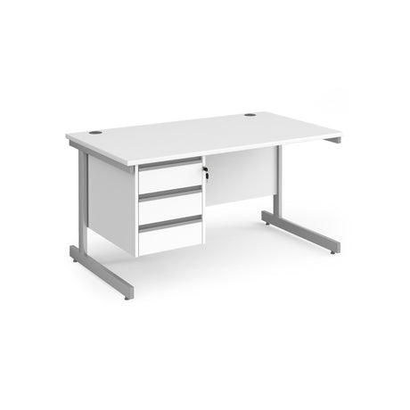 Contract Cantilever Leg Straight Office Desk with Three Drawer Storage