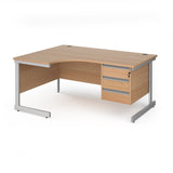 Contract Cantilever Leg Left Hand Ergonomic Corner Desk with Three Drawer Storage