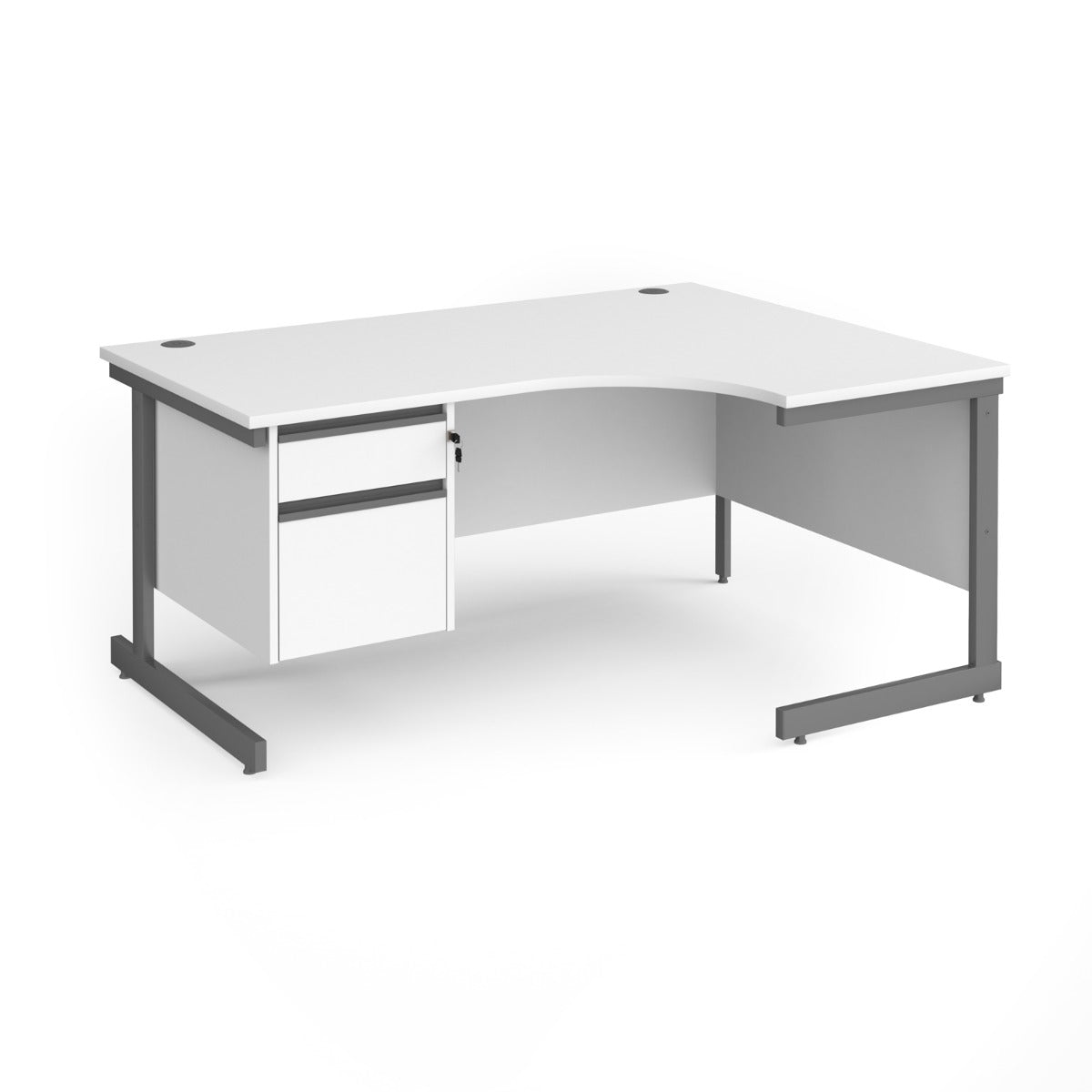 Contract Cantilever Leg Right Hand Ergonomic Corner Desk with Two Drawer Storage