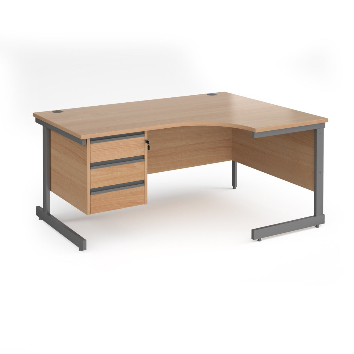 Contract Cantilever Leg Right Hand Ergonomic Corner Desk with Three Drawer Storage