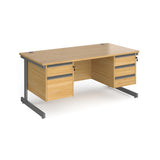 Contract Cantilever Leg Straight Office Desk with Three and Two Drawer Storage