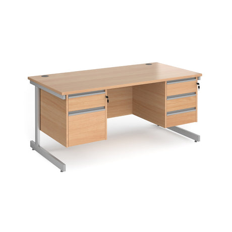 Contract Cantilever Leg Straight Office Desk with Three and Two Drawer Storage