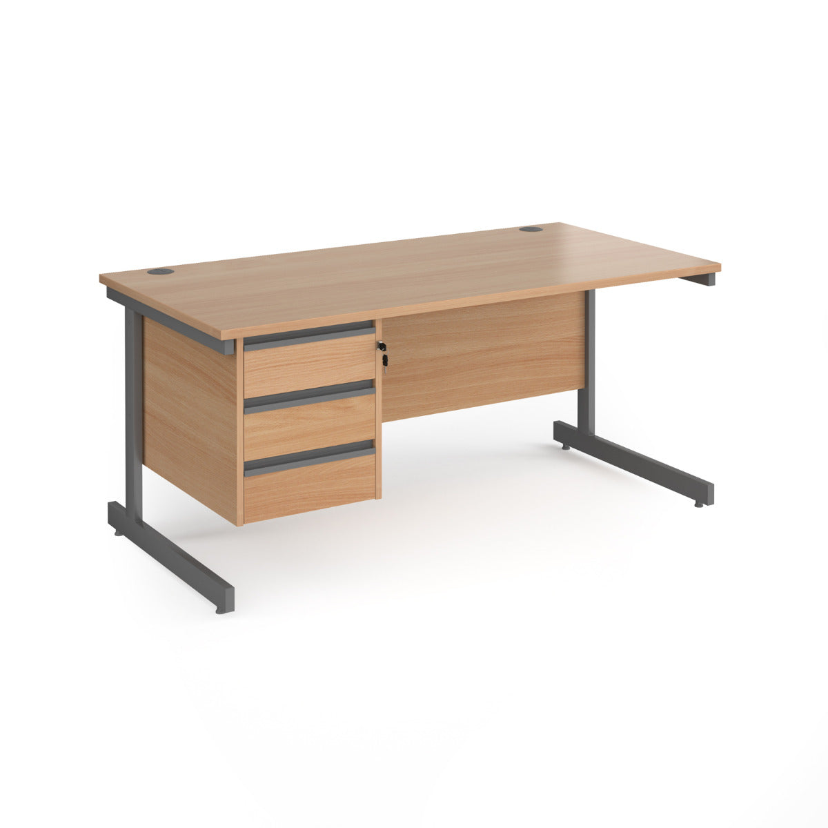 Contract Cantilever Leg Straight Office Desk with Three Drawer Storage