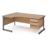 Contract Cantilever Leg Left Hand Ergonomic Corner Desk with Three Drawer Storage