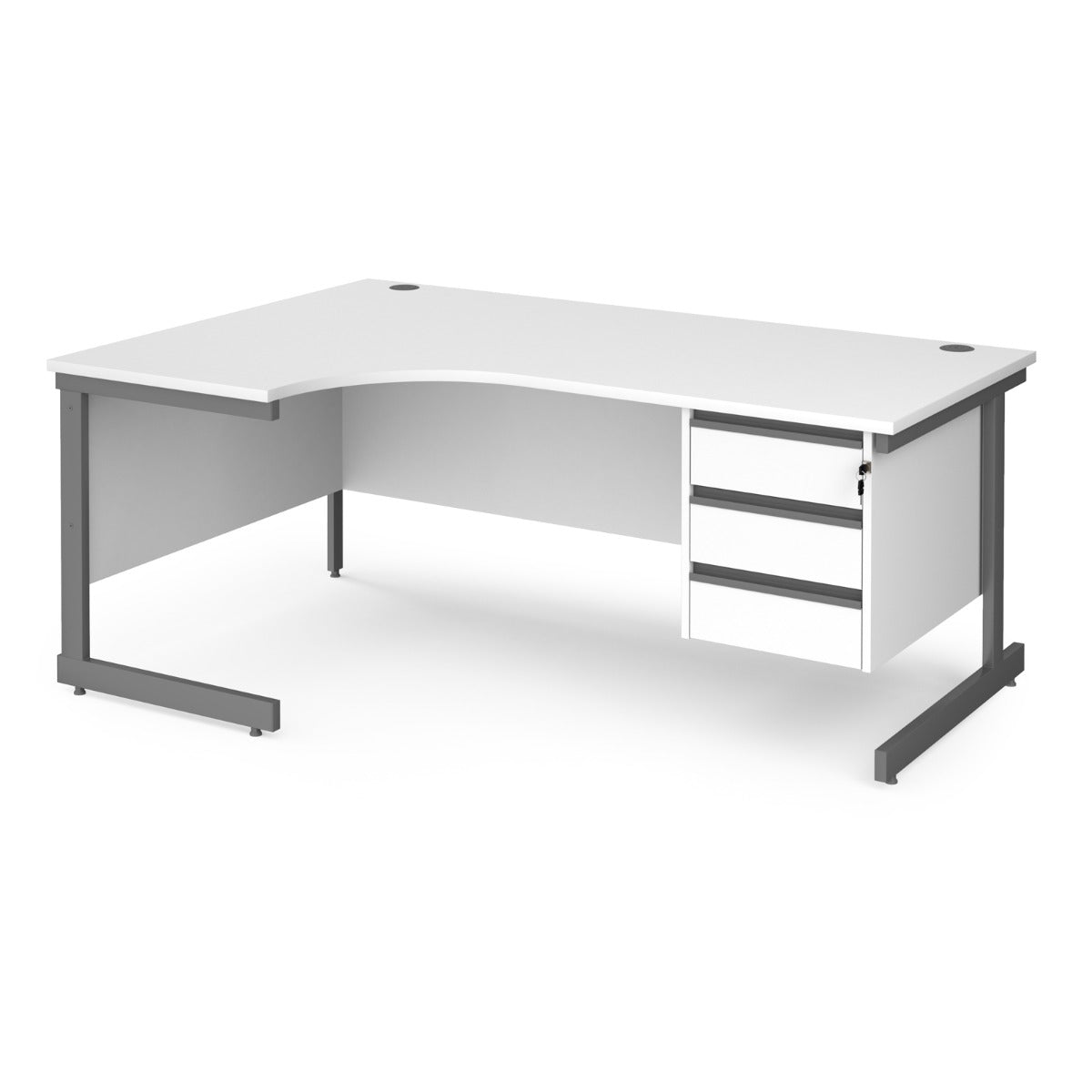 Contract Cantilever Leg Left Hand Ergonomic Corner Desk with Three Drawer Storage