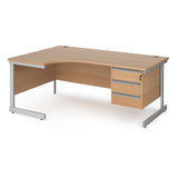 Contract Cantilever Leg Left Hand Ergonomic Corner Desk with Three Drawer Storage