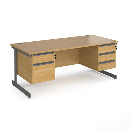 Contract Cantilever Leg Straight Office Desk with Three and Two Drawer Storage