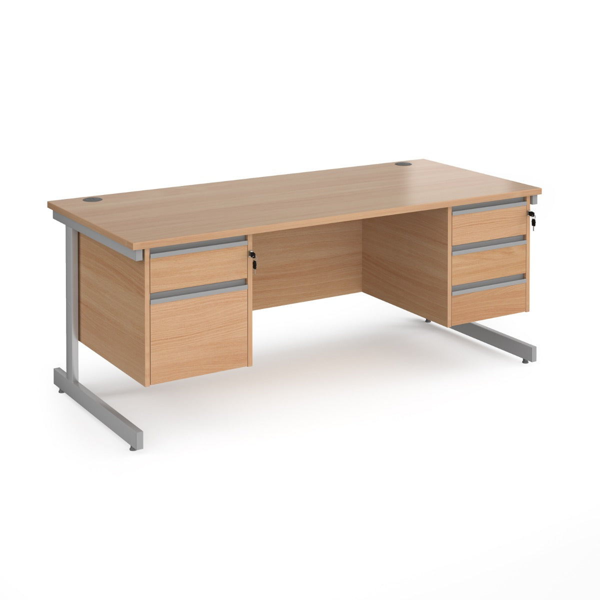 Contract Cantilever Leg Straight Office Desk with Three and Two Drawer Storage