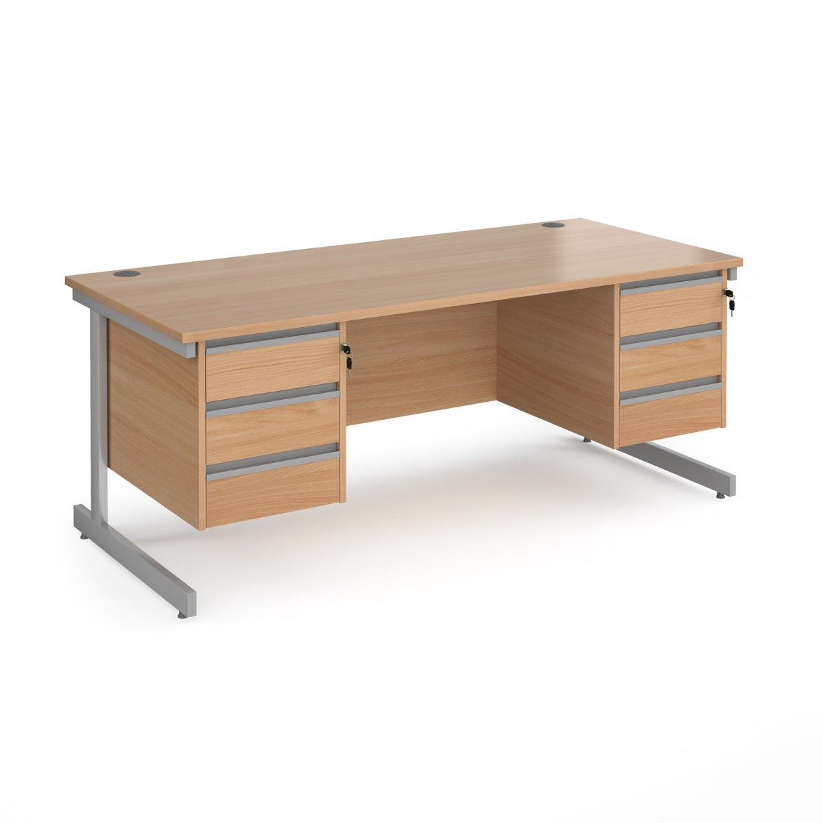 Contract Cantilever Leg Straight Office Desk with Three and Three Drawer Storage