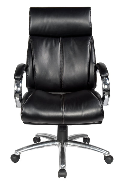 Black Genuine Leather Faced Executive Office Chair with Aluminium Arms & Base - CS-688E