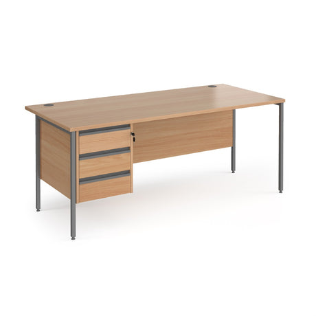 Contract H Frame Straight Office Desk with Three Drawer Storage