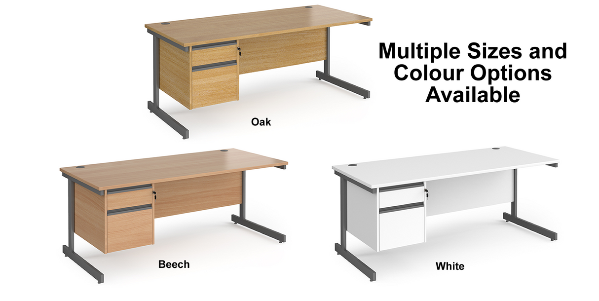 Contract Cantilever Leg Straight Office Desk with Two Drawer Storage