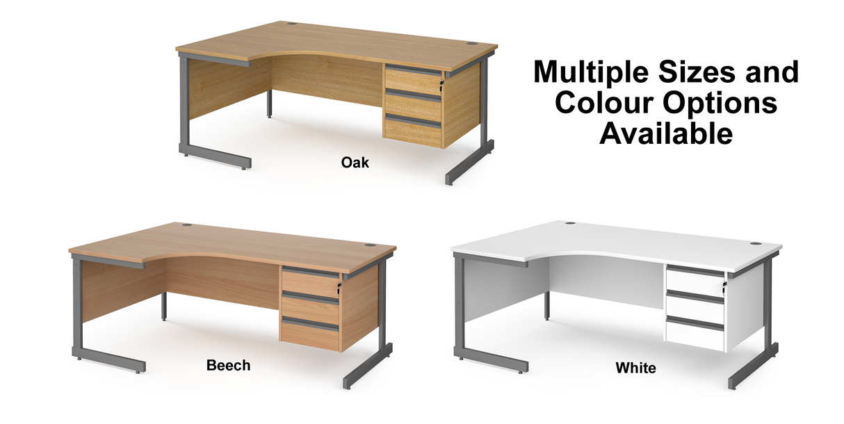 Contract Cantilever Leg Left Hand Ergonomic Corner Desk with Three Drawer Storage