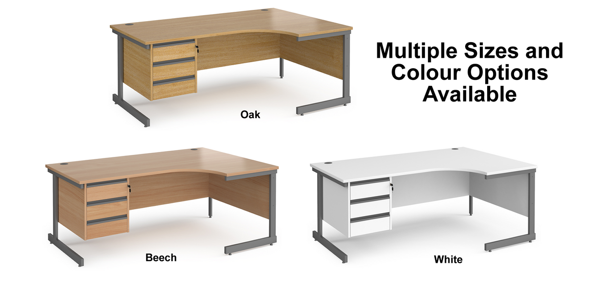 Contract Cantilever Leg Right Hand Ergonomic Corner Desk with Three Drawer Storage