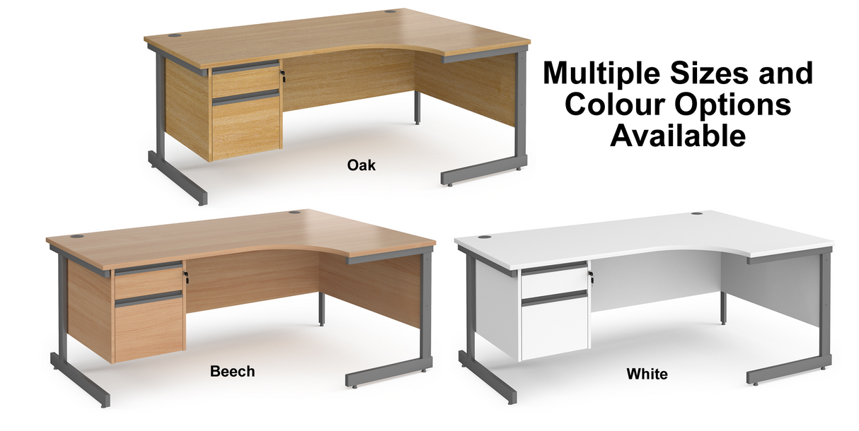 Contract Cantilever Leg Right Hand Ergonomic Corner Desk with Two Drawer Storage