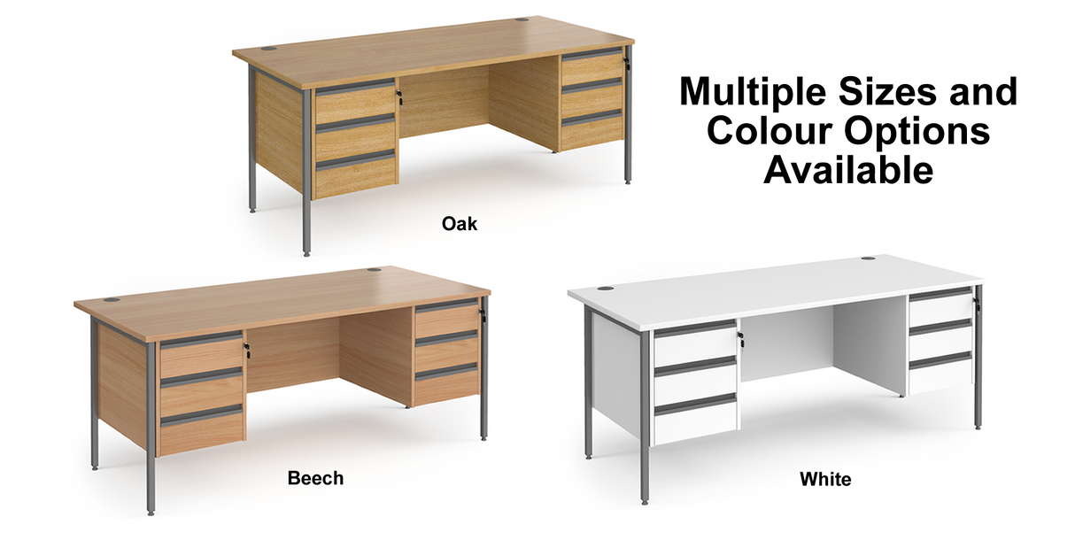 Contract H Frame Straight Office Desk with Three & Three Drawer Storage