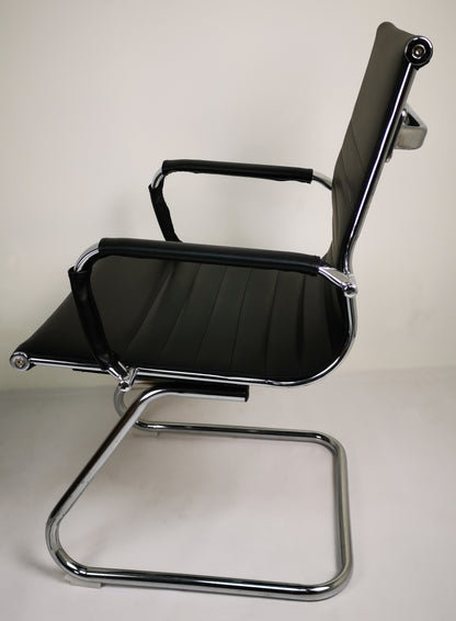 Contemporary Eames-Style Cantilever Visitor Chair in Black Leather - HB-E13