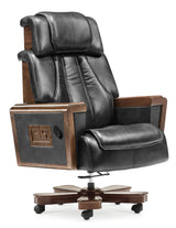 Extra Large Executive Genuine Black Leather Boss Chair with Wooden Arms - FK-2A