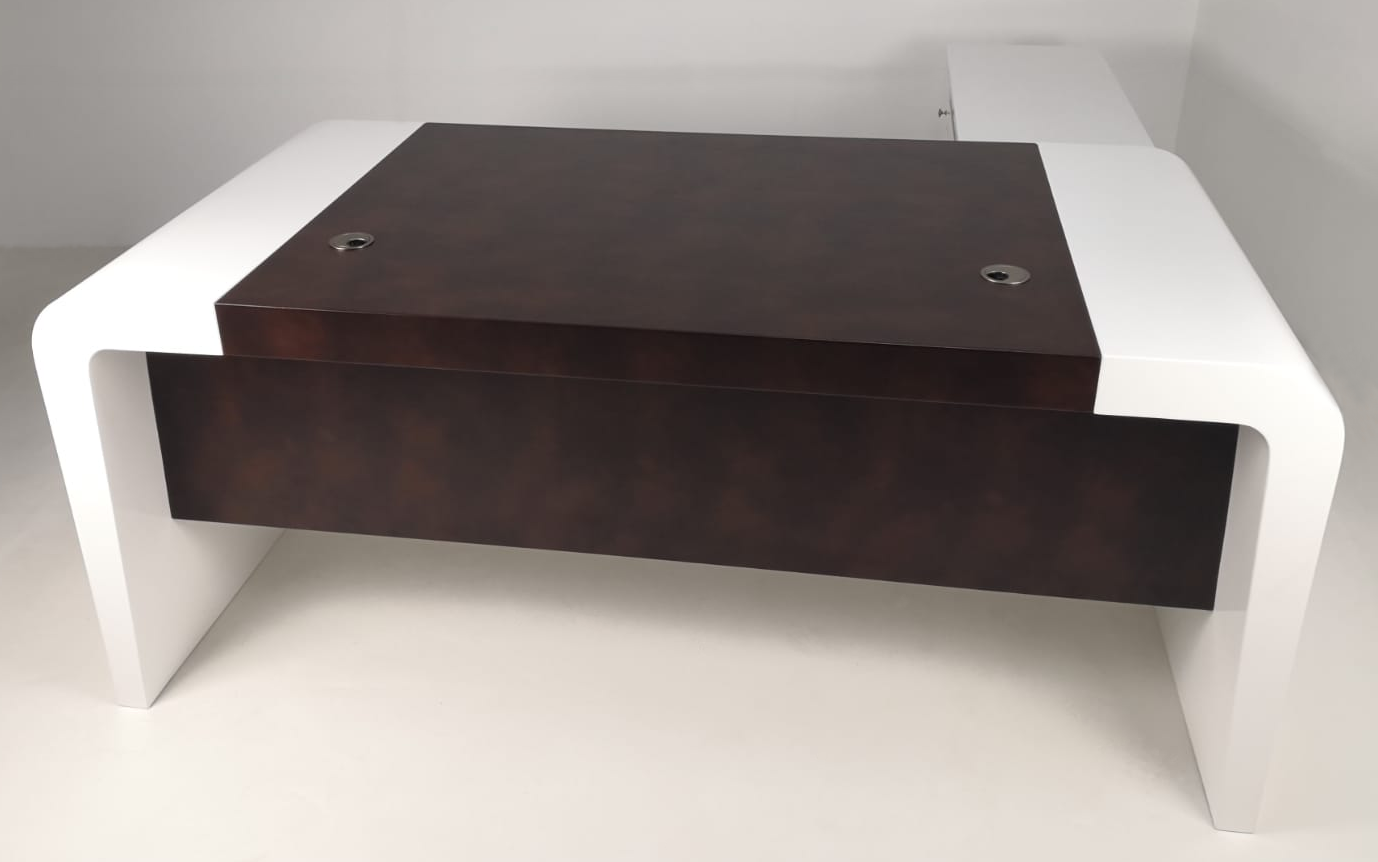 Prosparae Gloss White Executive Desk with Pedestal and Return - 1800mm - T1381