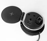 Cable Hole Grommet Desktop Power - Fits 80mm Cable Ports - 1 UK Socket - 1 USB A - 1 USB C - Interchangeable Option HDMI and RJ45 - Wireless Charging - OOF-GP51