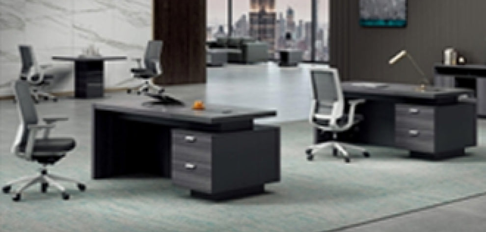Modern Grey Oak Executive Office Desk with Built in Two Drawer Pedestal - 1400mm - LX-D05