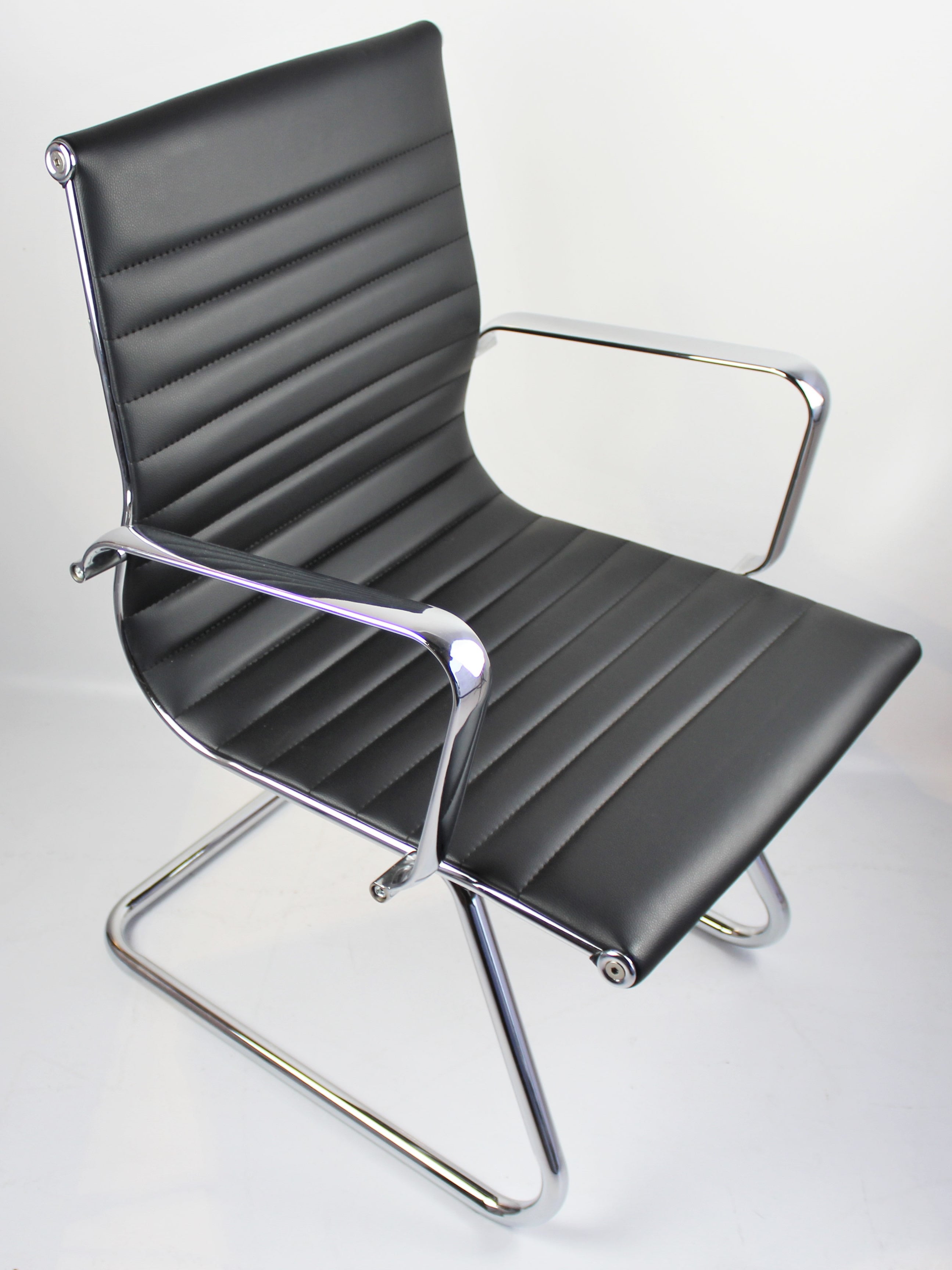 Contemporary Eames-Style Cantilever Visitor Chair in Black Leather - HB-E13 UK