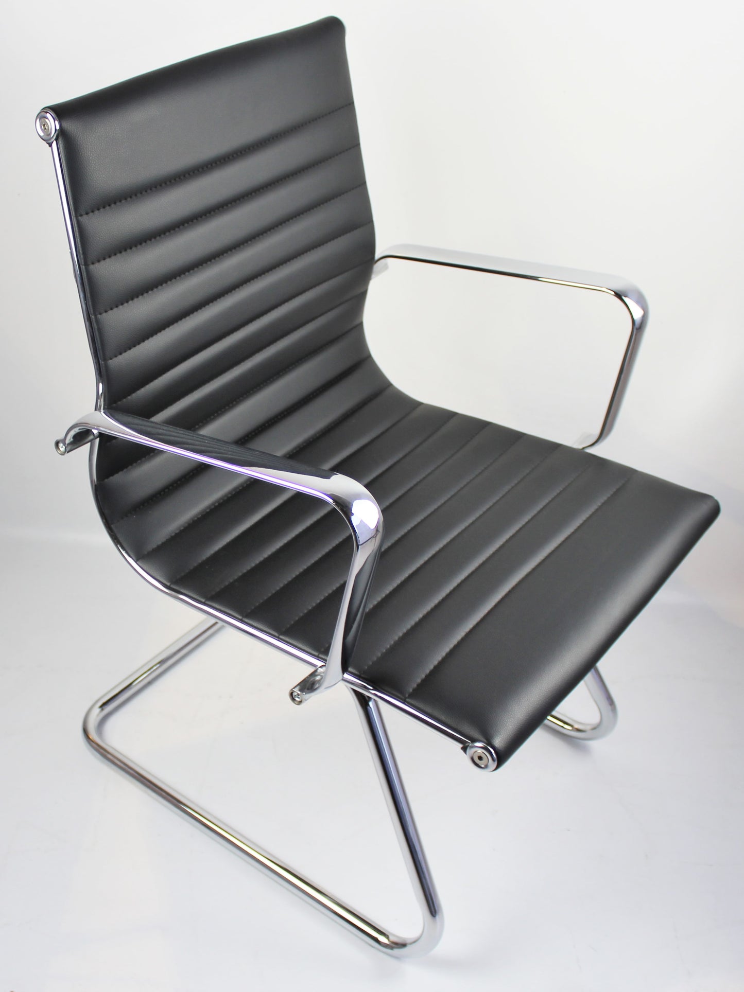 Contemporary Eames-Style Cantilever Visitor Chair in Black Leather - HB-E13