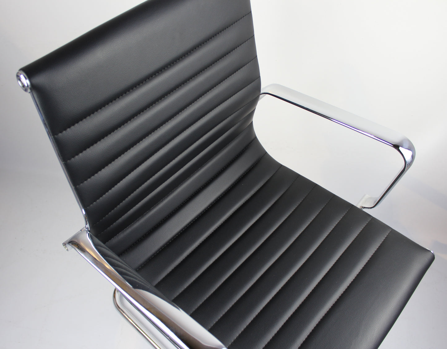 Contemporary Eames-Style Cantilever Visitor Chair in Black Leather - HB-E13