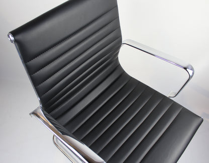 Contemporary Eames-Style Cantilever Visitor Chair in Black Leather - HB-E13