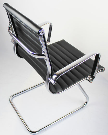 Contemporary Eames-Style Cantilever Visitor Chair in Black Leather - HB-E13