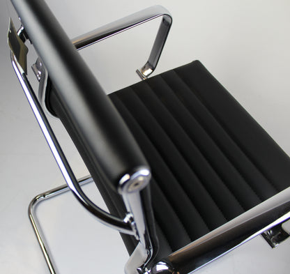 Contemporary Eames-Style Cantilever Visitor Chair in Black Leather - HB-E13