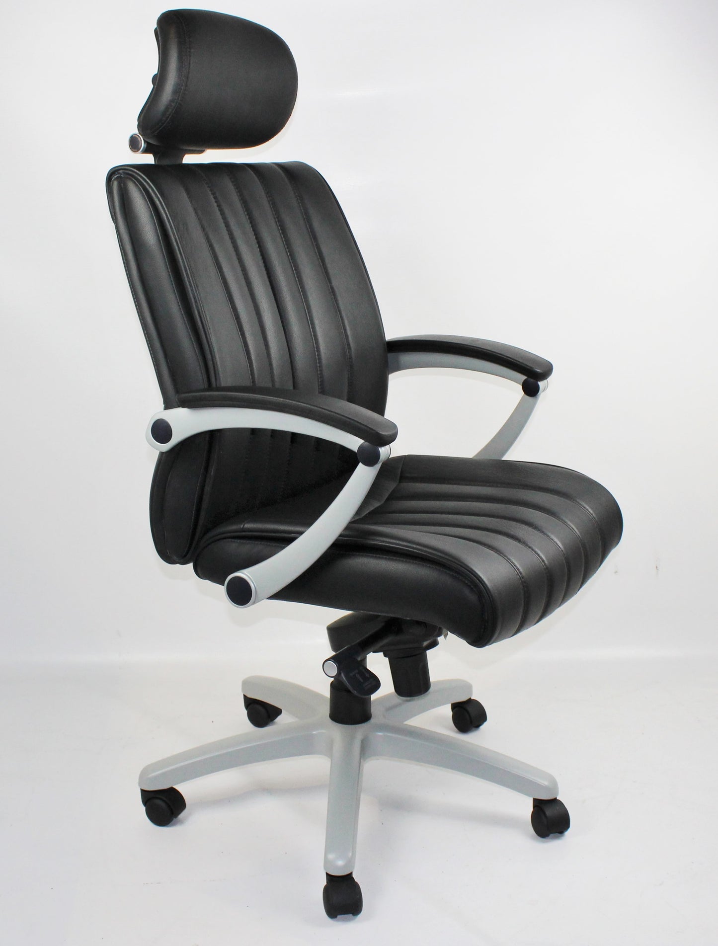 Black Genuine Leather Quality Office Chair With Headrest - BJ016HL