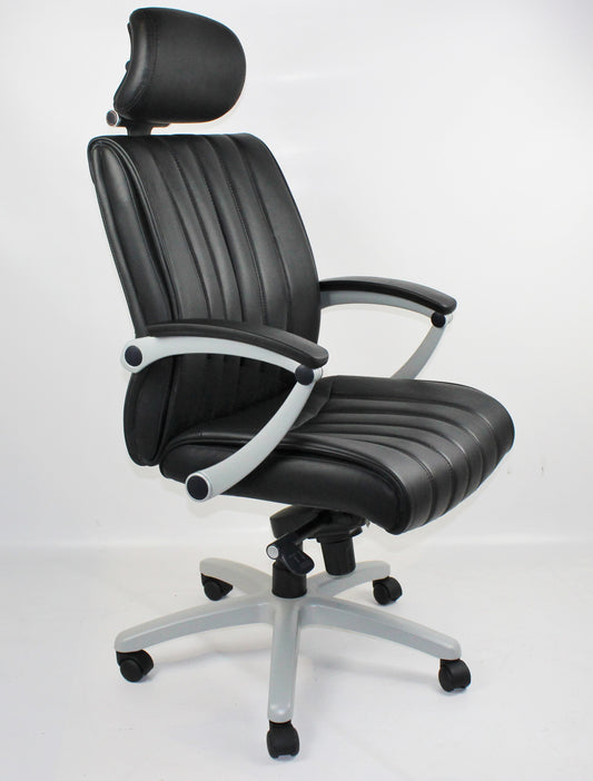 Black Genuine Leather Quality Office Chair With Headrest - BJ016HL