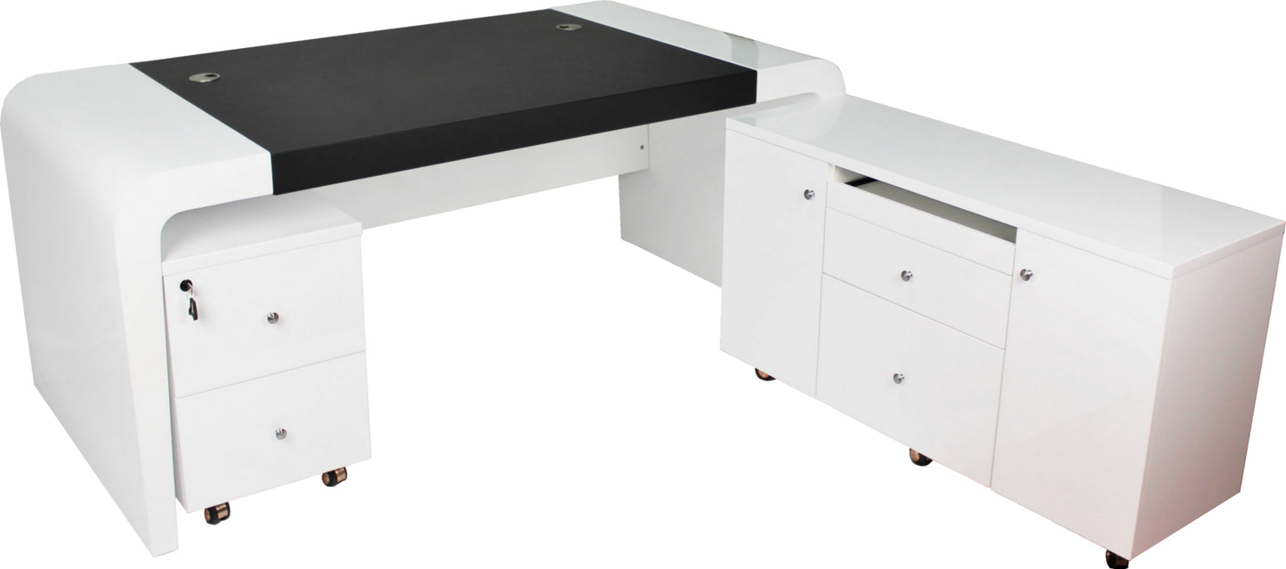 Prosparae Gloss White Executive Desk with Pedestal and Return - 1800mm - T1381