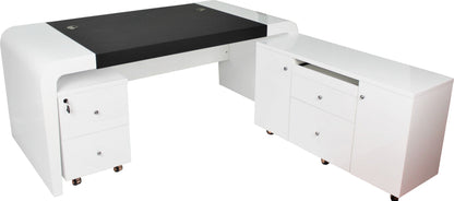 Prosparae Gloss White Executive Desk with Pedestal and Return - 2000mm - T1381