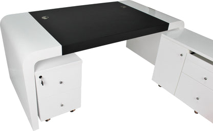 Prosparae Gloss White Executive Desk with Pedestal and Return - 2000mm - T1381