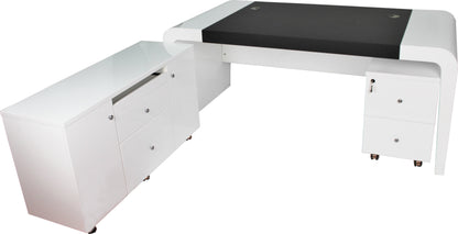 Prosparae Gloss White Executive Desk with Return & Pedestal - 2200mm - T1381