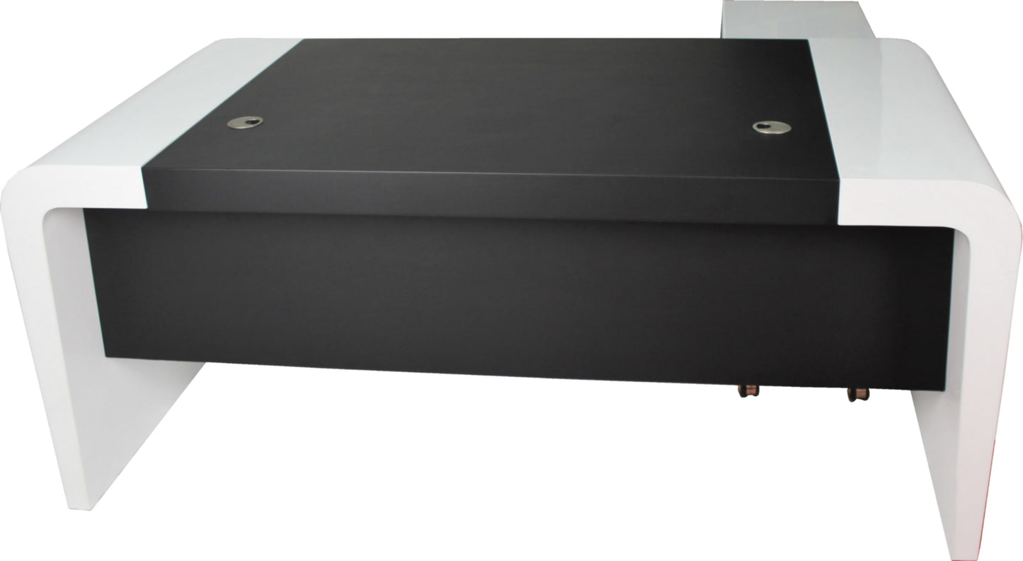 Prosparae Gloss White Executive Desk with Return & Pedestal - 2200mm - T1381