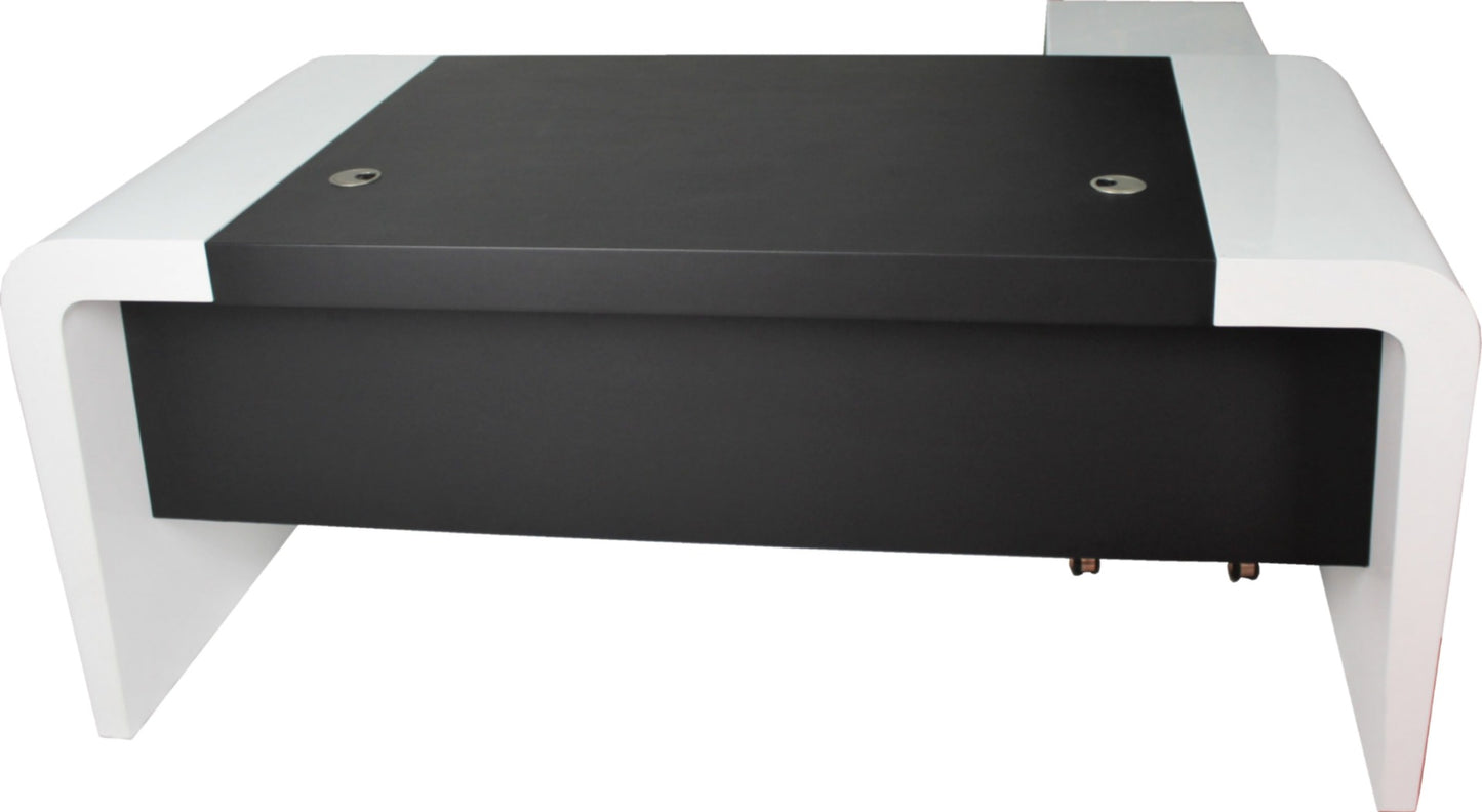 Prosparae Gloss White Executive Desk with Pedestal and Return - 2000mm - T1381