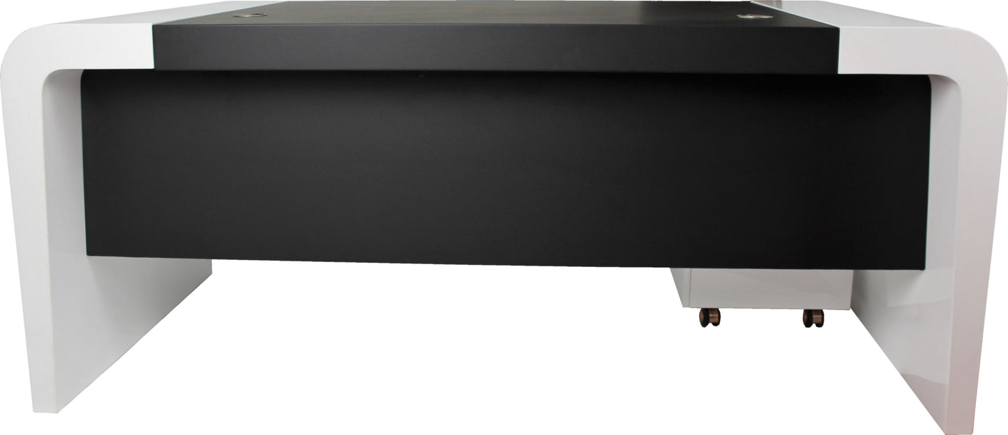 Prosparae Gloss White Executive Desk with Pedestal and Return - 1800mm - T1381