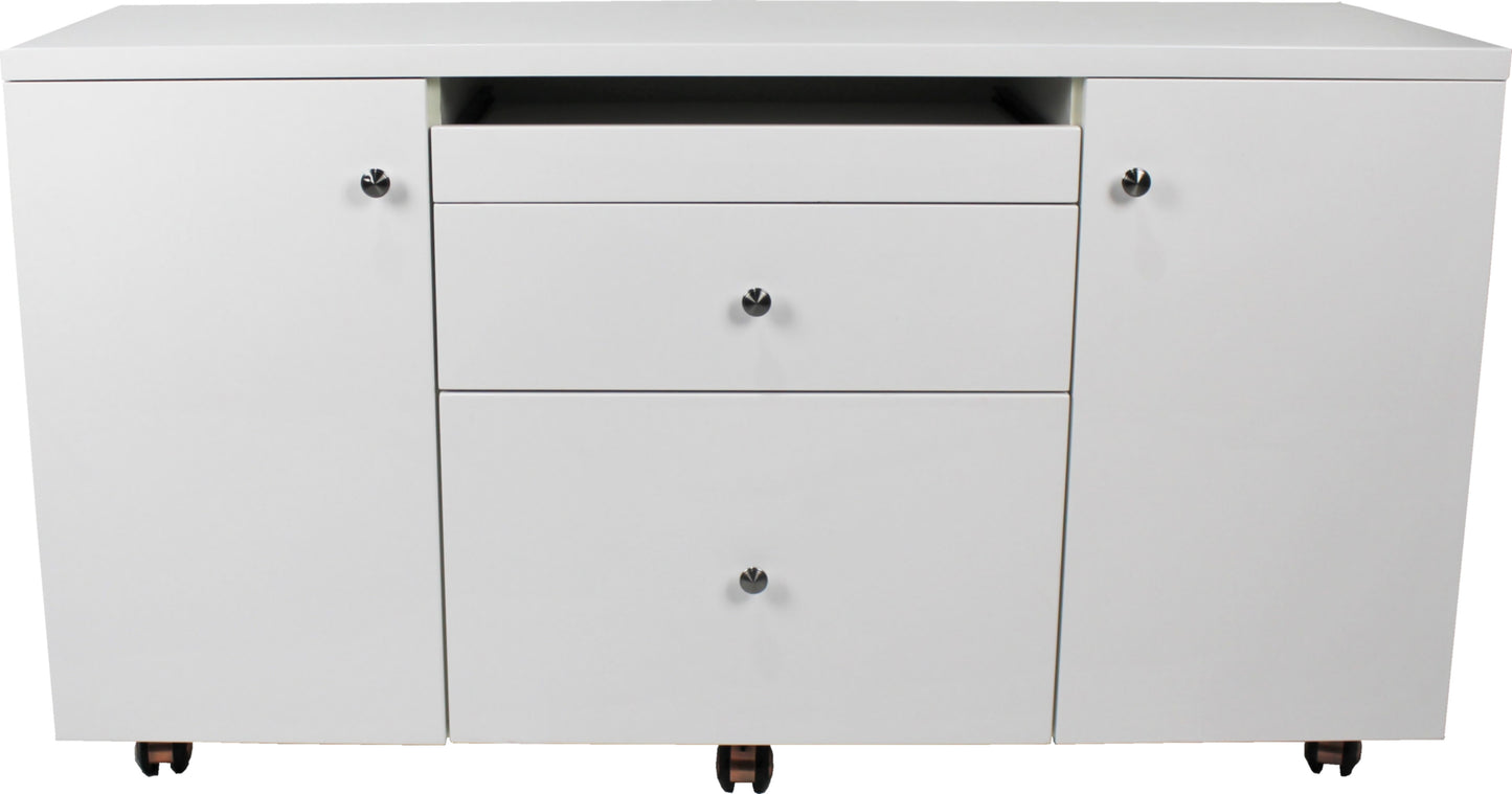 Prosparae Gloss White Executive Desk with Pedestal and Return - 1800mm - T1381